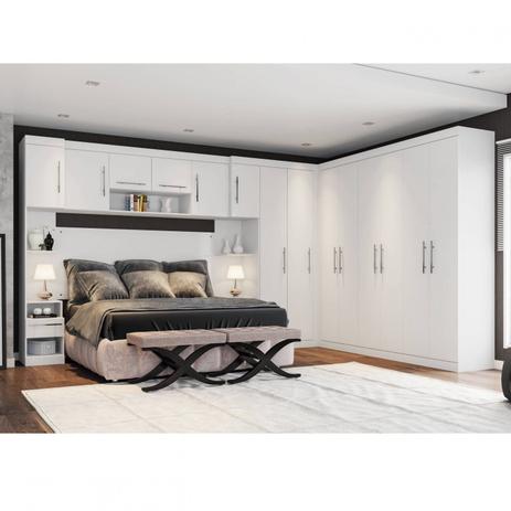 Guarda Roupa com Cabeceira Casal 14 Portas Star Poliman Móveis Branco Menor preço em Guarda Roupa com Cabeceira Casal 14 Portas Star Poliman Móveis Branco