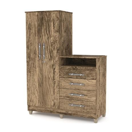 Guarda Roupa Com Comoda Line Castanho Rústico VLR Moveis Menor preço em Guarda Roupa Com Comoda Line Castanho Rústico VLR Moveis