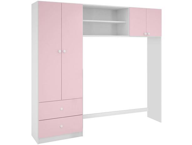 Guarda-Roupa Conjugado 4 Portas Ternura Branco/Rosa - LC Móveis Menor preço em Guarda-Roupa Conjugado 4 Portas Ternura Branco/Rosa - LC Móveis