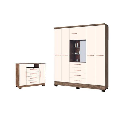 Guarda Roupa de Casal Córdoba e Cômoda Madri 2 Portas Teka Champanhe Incorplac Menor preço em Guarda Roupa de Casal Córdoba e Cômoda Madri 2 Portas Teka Champanhe Incorplac