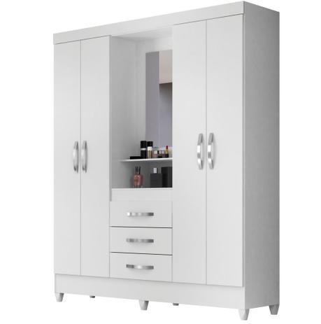 Guarda Roupa de Casal Moval Capri Capelinha com espelho 04 portas 03 gavetas - BRANCO-BRANCO/ROSA. Menor preço em Guarda Roupa de Casal Moval Capri Capelinha com espelho 04 portas 03 gavetas - BRANCO-BRANCO/ROSA.