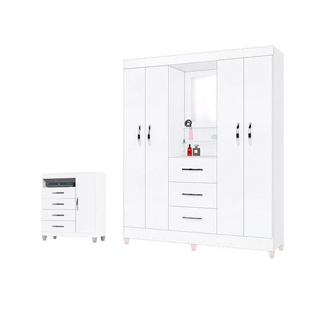 Guarda Roupa de Casal Quebec e Cômoda Sapateira Cannes Branco - Incorplac Menor preço em Guarda Roupa de Casal Quebec e Cômoda Sapateira Cannes Branco - Incorplac