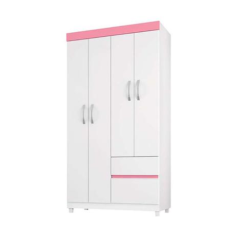 Guarda Roupa Demóbile Lotus 4 Portas 2 Gavetas Branco/Rosa Menor preço em Guarda Roupa Demóbile Lotus 4 Portas 2 Gavetas Branco/Rosa
