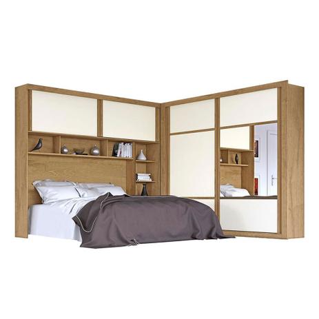 Guarda roupa dormitório conjugado 100% MDF 4 portas Firenze Amendoa Off White - Europa mademarcs Menor preço em Guarda roupa dormitório conjugado 100% MDF 4 portas Firenze Amendoa Off White - Europa mademarcs