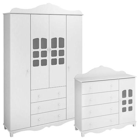 Guarda Roupa e Comoda Infantil Imperial Branco Acetinado - Canaa - Canaa Baby Menor preço em Guarda Roupa e Comoda Infantil Imperial Branco Acetinado - Canaa - Canaa Baby