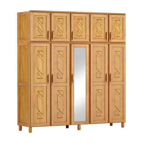 Guarda-Roupa Grécia Casal Mel com Espelho 10 Portas 3 Gavetas e Maleiro Madeira Maciça de Pinus - Cavazotto Menor preço em Guarda-Roupa Grécia Casal Mel com Espelho 10 Portas 3 Gavetas e Maleiro Madeira Maciça de Pinus - Cavazotto