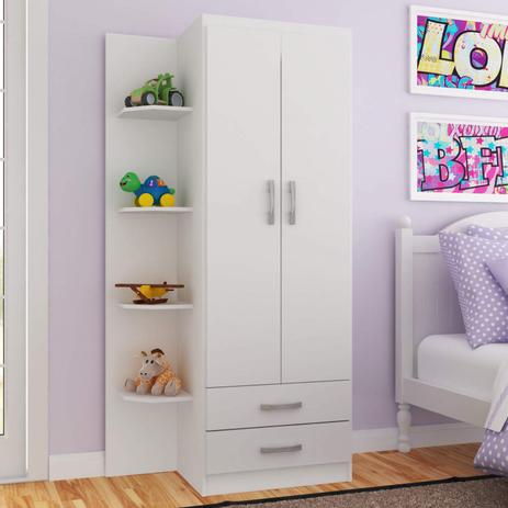 Guarda Roupa Infantil 2 Portas 2 Gavetas com 4 Prateleiras Externas Espresso Móveis Branco Menor preço em Guarda Roupa Infantil 2 Portas 2 Gavetas com 4 Prateleiras Externas Espresso Móveis Branco