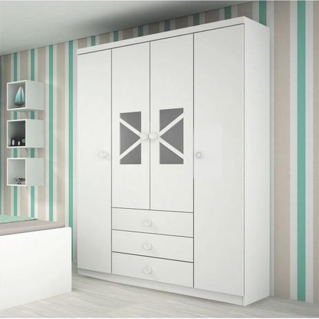 Guarda Roupa Infantil 4 Portas Delicato Tcil Móveis Branco Menor preço em Guarda Roupa Infantil 4 Portas Delicato Tcil Móveis Branco