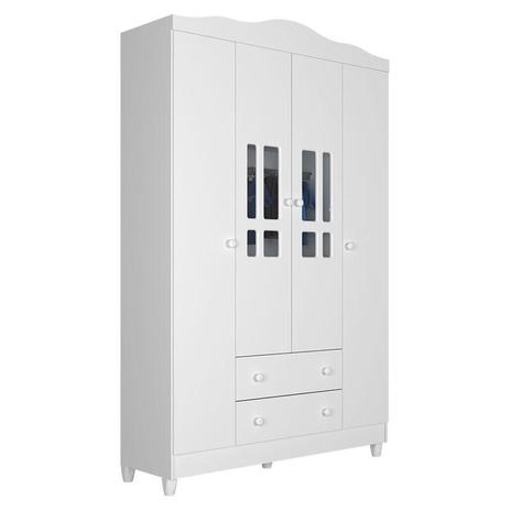 Guarda Roupa Infantil Ariel 4 Portas Branco Brilho Carolina Móveis - Carolina Baby Menor preço em Guarda Roupa Infantil Ariel 4 Portas Branco Brilho Carolina Móveis - Carolina Baby