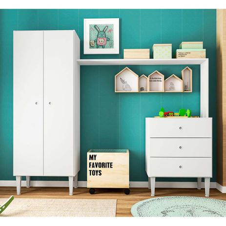 Guarda-Roupa Infantil com Criado Mudo Meu Fofinho 2 PT Branco - Art in móveis Menor preço em Guarda-Roupa Infantil com Criado Mudo Meu Fofinho 2 PT Branco - Art in móveis