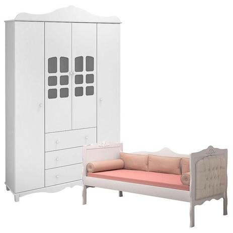 Guarda Roupa Infantil Imperial 4 Portas e Cama Babá Realeza Branco Acetinado com Capitonê Bege - Canaã - Canaa baby Menor preço em Guarda Roupa Infantil Imperial 4 Portas e Cama Babá Realeza Branco Acetinado com Capitonê Bege - Canaã - Canaa baby