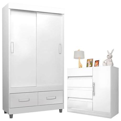 Guarda Roupa Infantil Popy 18425 e Cômoda Exellence 8000 Branco Flex - Araplac Menor preço em Guarda Roupa Infantil Popy 18425 e Cômoda Exellence 8000 Branco Flex - Araplac