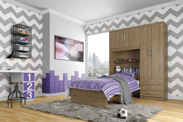 Guarda Roupa Juvenil Cravo com cama de solteiro Henn Menor preço em Guarda Roupa Juvenil Cravo com cama de solteiro Henn