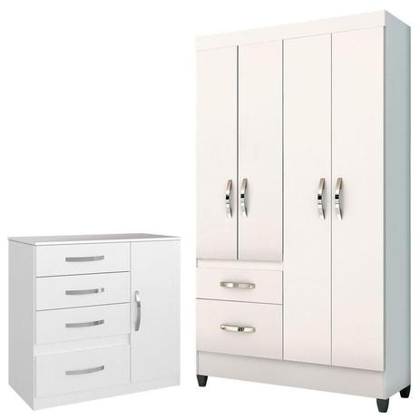 Guarda Roupa Madri e Cômoda Vênus Branco Flex Moval Menor preço em Guarda Roupa Madri e Cômoda Vênus Branco Flex Moval