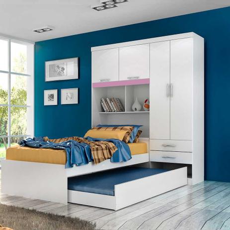 Guarda Roupa Modulado Solteiro 4 portas com Bicama Fusion Moverama Branco/Lilás - Acp Moveis Menor preço em Guarda Roupa Modulado Solteiro 4 portas com Bicama Fusion Moverama Branco/Lilás - Acp Moveis