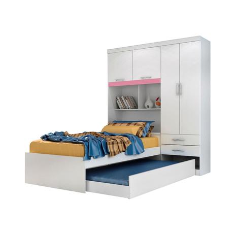 Guarda Roupa Modulado Solteiro 4 portas com Bicama Fusion Moverama Branco/Rosa - Acp moveis é boa?