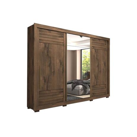 Guarda Roupa Panan Vitória 3 Pts c/Espelho+Pés Café Menor preço em Guarda Roupa Panan Vitória 3 Pts c/Espelho+Pés Café