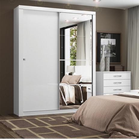 Guarda Roupa Roupeiro 2 Portas com Espelho 3 Gavetas Branco - Henn Menor preço em Guarda Roupa Roupeiro 2 Portas com Espelho 3 Gavetas Branco - Henn