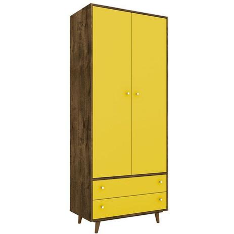 Guarda Roupa Solteiro 2 Portas Milão Madeira Rústica/Amarelo - Bechara Menor preço em Guarda Roupa Solteiro 2 Portas Milão Madeira Rústica/Amarelo - Bechara