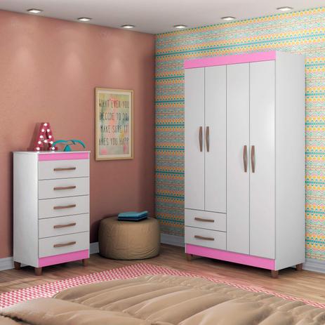 Guarda Roupa Solteiro 4 Portas Âmbar e Cômoda 5 Gavetas Esmeralda Flex Color Branco/Rosa/Preto/Azul - Albatroz móveis Menor preço em Guarda Roupa Solteiro 4 Portas Âmbar e Cômoda 5 Gavetas Esmeralda Flex Color Branco/Rosa/Preto/Azul - Albatroz móveis