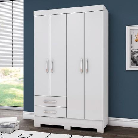 Guarda Roupa Solteiro 4 Portas e 2 Gavetas BE12 Briz - Branco Menor preço em Guarda Roupa Solteiro 4 Portas e 2 Gavetas BE12 Briz - Branco