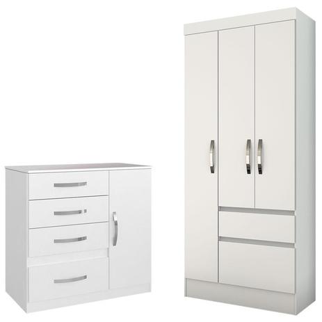 Guarda Roupa Solteiro Cairo e Cômoda Vênus Branco Flex Moval Menor preço em Guarda Roupa Solteiro Cairo e Cômoda Vênus Branco Flex Moval