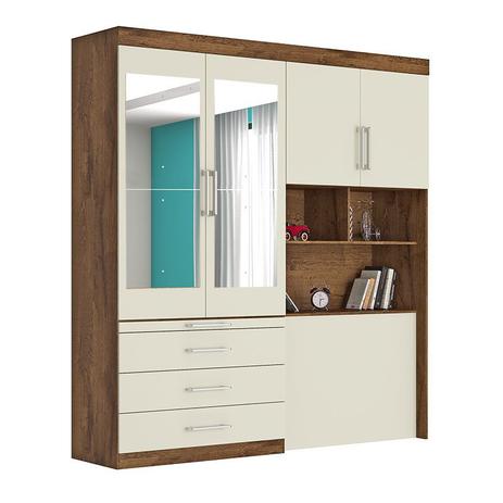 Guarda Roupa Solteiro Conjugado com Espelho Lyon com Escrivaninha e Cabeceira para Cama Box Europa Menor preço em Guarda Roupa Solteiro Conjugado com Espelho Lyon com Escrivaninha e Cabeceira para Cama Box Europa
