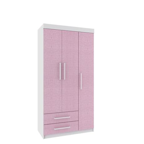 Guarda-Roupa Solteiro Diversão 3 Portas 2 Gavetas Branco e Rosa - Moveis rodial Menor preço em Guarda-Roupa Solteiro Diversão 3 Portas 2 Gavetas Branco e Rosa - Moveis rodial