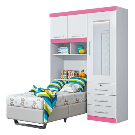 Guarda-Roupa Solteiro Duster 3PT Branco e Rosa - Móveis albatroz Menor preço em Guarda-Roupa Solteiro Duster 3PT Branco e Rosa - Móveis albatroz