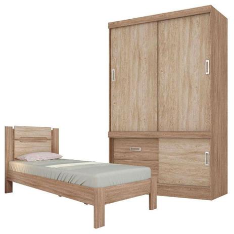 Guarda Roupa Solteiro Estilo 2 e Cama Riviera Nogal Vanilla Touch Demóbile - Demobile Menor preço em Guarda Roupa Solteiro Estilo 2 e Cama Riviera Nogal Vanilla Touch Demóbile - Demobile