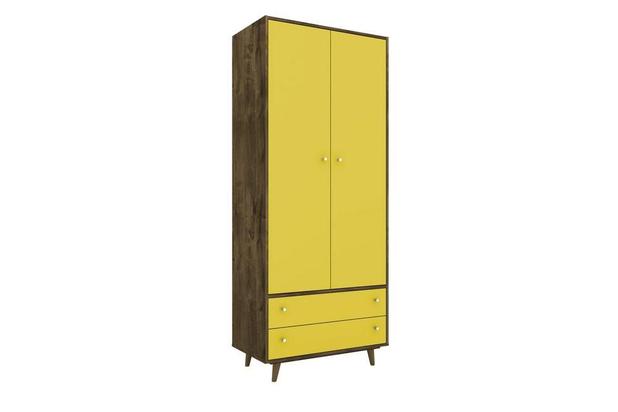 Guarda-Roupa Solteiro Milao 2 Portas 2 Gavetas Madeira Rustica e Amarelo - Móveis bechara Menor preço em Guarda-Roupa Solteiro Milao 2 Portas 2 Gavetas Madeira Rustica e Amarelo - Móveis bechara