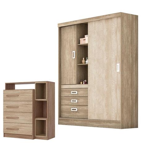 Guarda Roupa Solteiro Slim e Cômoda Tulipa Nogal e Vanilla Touch Demóbile - Demobile Menor preço em Guarda Roupa Solteiro Slim e Cômoda Tulipa Nogal e Vanilla Touch Demóbile - Demobile