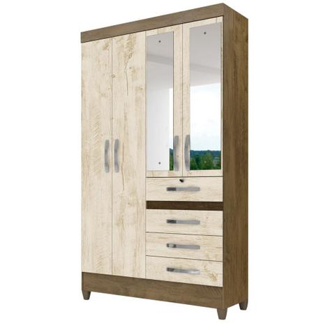 Guarda Roupa Solteiro Sobral 4 Portas Castanho/Avelã Wood - Moval Menor preço em Guarda Roupa Solteiro Sobral 4 Portas Castanho/Avelã Wood - Moval