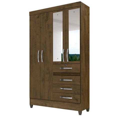 Guarda Roupa Solteiro Sobral 4 Portas Castanho Wood - Moval Menor preço em Guarda Roupa Solteiro Sobral 4 Portas Castanho Wood - Moval