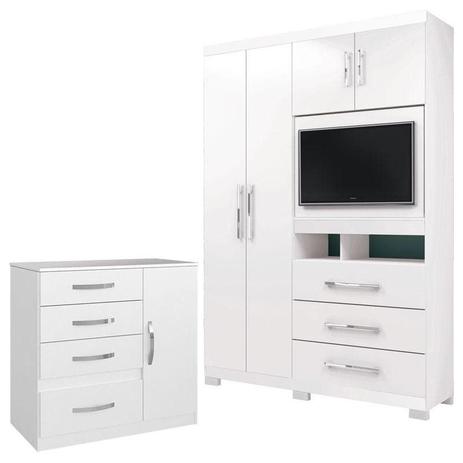 Guarda Roupa Solteiro Viena e Cômoda Vênus Branco Flex Moval Menor preço em Guarda Roupa Solteiro Viena e Cômoda Vênus Branco Flex Moval