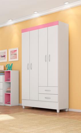 Menor preço em Guarda Roupas 4P Astro - Demobile - BRANCO/ROSA/BRANCO FLEX