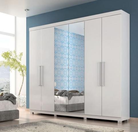 Guarda roupas casal rio 100 mdp 6 portas 4 gavetas branco c/ espelho - Quarta divisao moveis Menor preço em Guarda roupas casal rio 100 mdp 6 portas 4 gavetas branco c/ espelho - Quarta divisao moveis