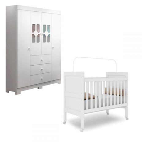 Guarda Roupas Infantil New Cristal 4 Portas com Berço Mini Cama Doçura Branco - Moveis Canaã - Móveis canaã Menor preço em Guarda Roupas Infantil New Cristal 4 Portas com Berço Mini Cama Doçura Branco - Moveis Canaã - Móveis canaã