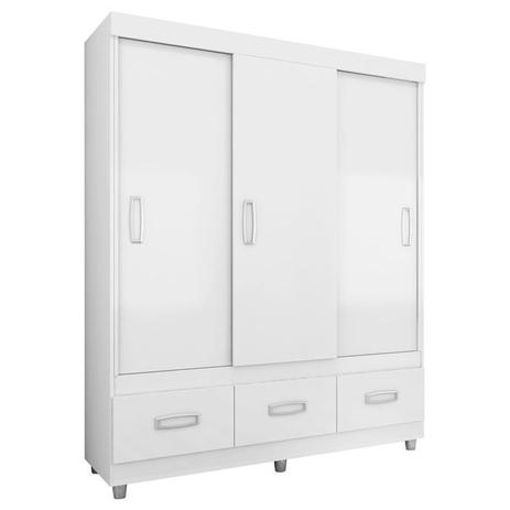 Guarda Roupas Roupeiro Araplac 3 Portas de correr e 3 Gavetas com Pés - Branco Menor preço em Guarda Roupas Roupeiro Araplac 3 Portas de correr e 3 Gavetas com Pés - Branco