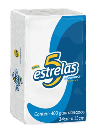 Guardanapo de Papel 14cmx13cm Caixa com 10 pacotes de 400 folhas - 5 Estrelas Menor preço em Guardanapo de Papel 14cmx13cm Caixa com 10 pacotes de 400 folhas - 5 Estrelas