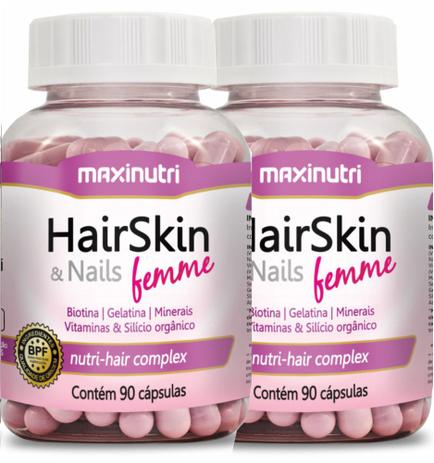 Hair Skin Nails Femme 2x90 capsulas Maxinutri Menor preço em Hair Skin Nails Femme 2x90 capsulas Maxinutri