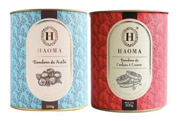 Haoma Bombom Chocolate Belga Cookies E Avelã 2 Latas Kit -