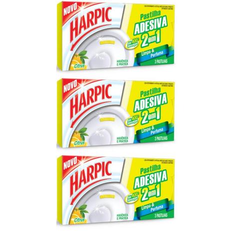 Harpic 2em1 Citrus Pastilha Sanitária Adesiva 3x9g (Kit C/03) Menor preço em Harpic 2em1 Citrus Pastilha Sanitária Adesiva 3x9g (Kit C/03)