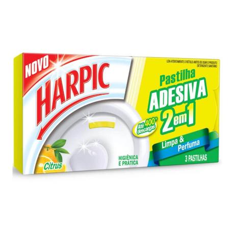 Harpic 2em1 Citrus Pastilha Sanitária Adesiva 3x9g Menor preço em Harpic 2em1 Citrus Pastilha Sanitária Adesiva 3x9g