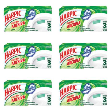 Harpic Pinho Pastilha Sanitária Adesiva 3x9g (Kit C/06) Menor preço em Harpic Pinho Pastilha Sanitária Adesiva 3x9g (Kit C/06)