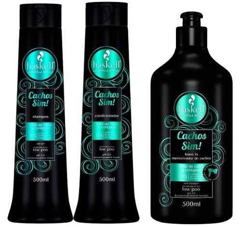 Haskell Cachos Sim Shampoo + Condicionador + Leave In 500ml Menor preço em Haskell Cachos Sim Shampoo + Condicionador + Leave In 500ml