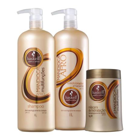 Haskell Mandioca Afro Shampoo + Condicionador + Máscara 1 L Menor preço em Haskell Mandioca Afro Shampoo + Condicionador + Máscara 1 L