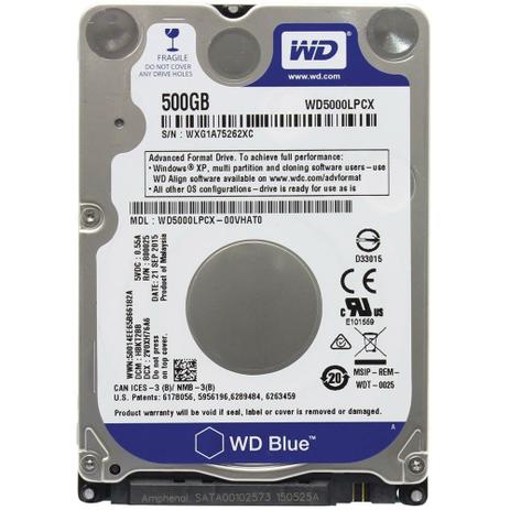 HD WD SATA 2,5 p/ Notebook Blue 7mm 500GB 5400RPM 16MB Cache SATA 6.0Gb/s - WD5000LPCX - Western digital Menor preço em HD WD SATA 2,5 p/ Notebook Blue 7mm 500GB 5400RPM 16MB Cache SATA 6.0Gb/s - WD5000LPCX - Western digital