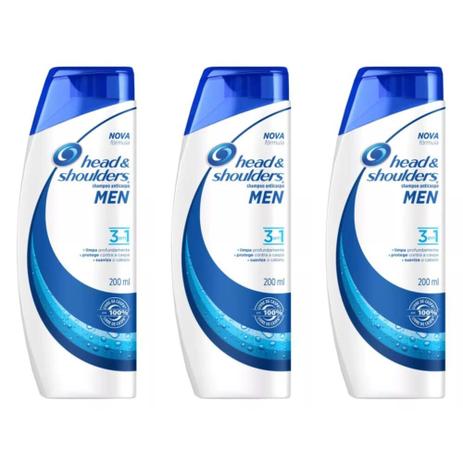 Head Shoulders 3em1 Shampoo Anticaspa 200ml (Kit C/03) Menor preço em Head Shoulders 3em1 Shampoo Anticaspa 200ml (Kit C/03)