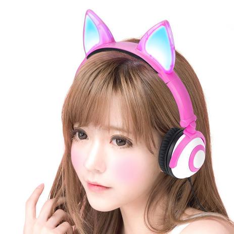 Headfone fone ouvido gatinho c/ pisca led - hf-c30 - rosa - EXBOM Menor preço em Headfone fone ouvido gatinho c/ pisca led - hf-c30 - rosa - EXBOM